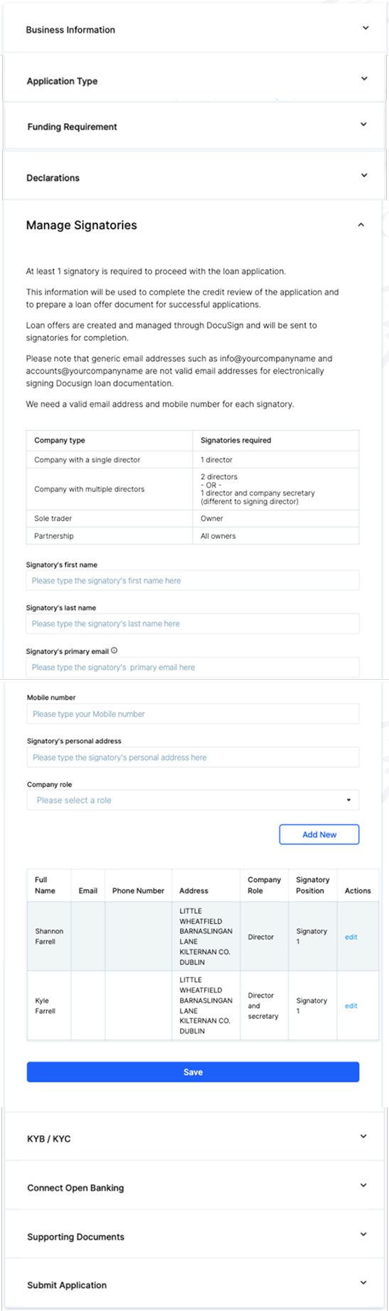 Existing portal screen view